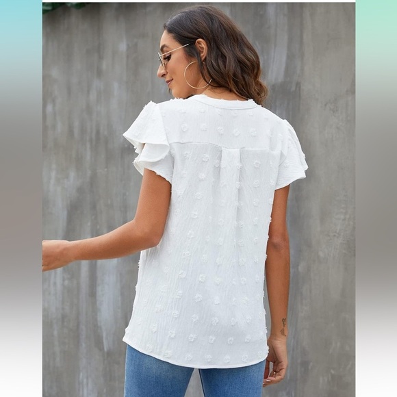 Blooming Jelly Womens Blouse V Neck Ruffle Sleeve Flowy Shirt Sz M Apricot - Picture 3 of 11